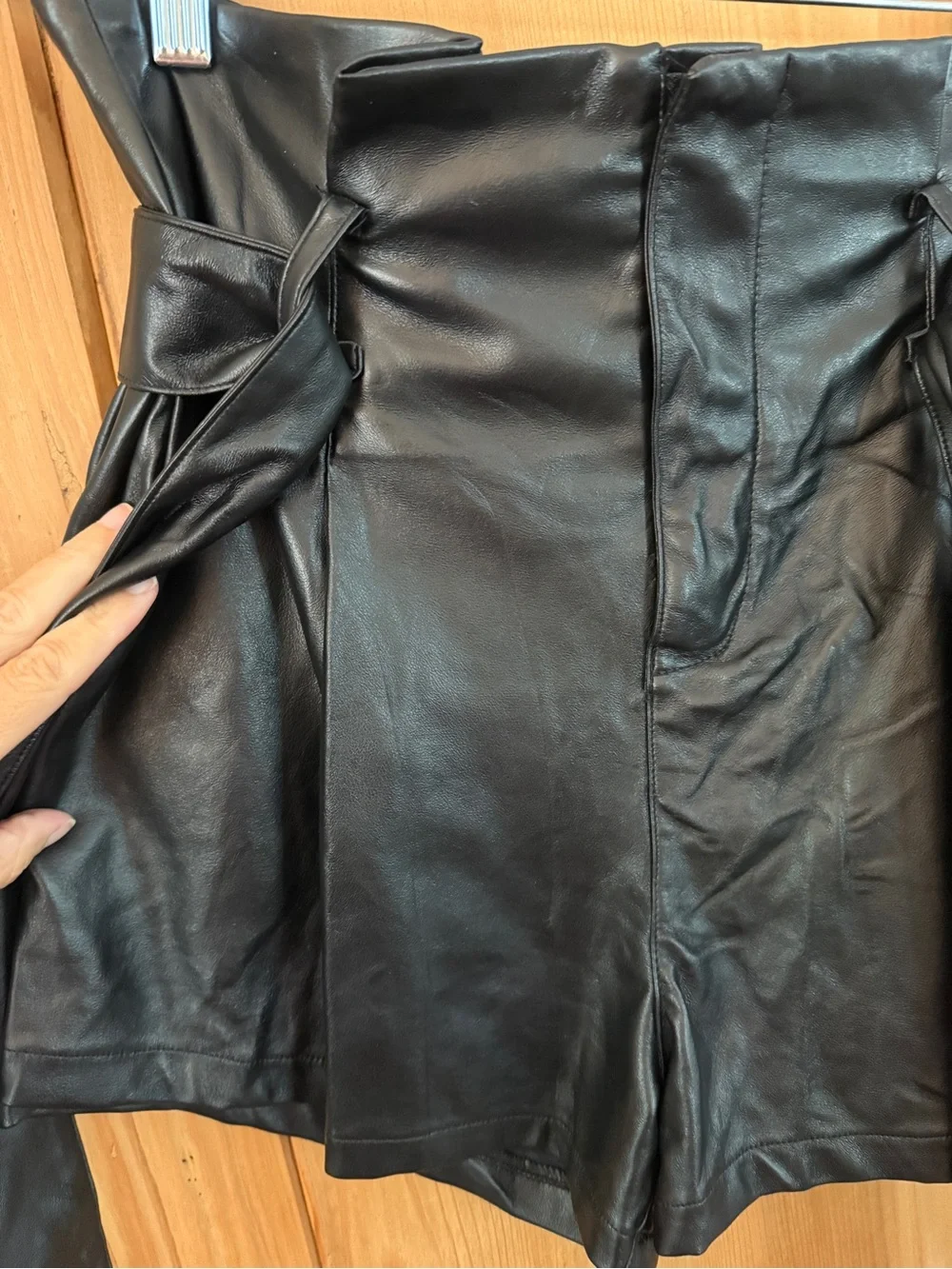 Olivaceous Faux Leather Cinch Waist Shorts